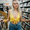 Blonde in Yellow Tie-Top and Denim Shorts