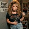 Curly Blonde in Motley Crue Tee and Denim Shorts