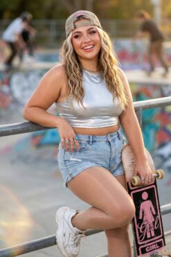 Plus Size Blonde Skater Girl at Sunset