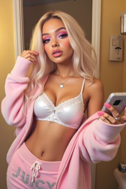Blonde Bombshell in Pink Juicy Couture Lingerie