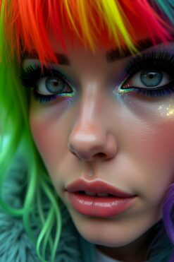 Rainbow-Haired Cyberpunk Glamour Portrait