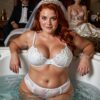 Redhead Bride in Lace Lingerie Bathtub