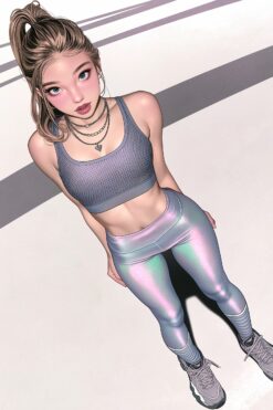 Athletic Girl in Iridescent Leggings Top-Down View