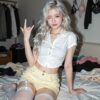 Platinum Blonde Boudoir in White Crop Top & Garters
